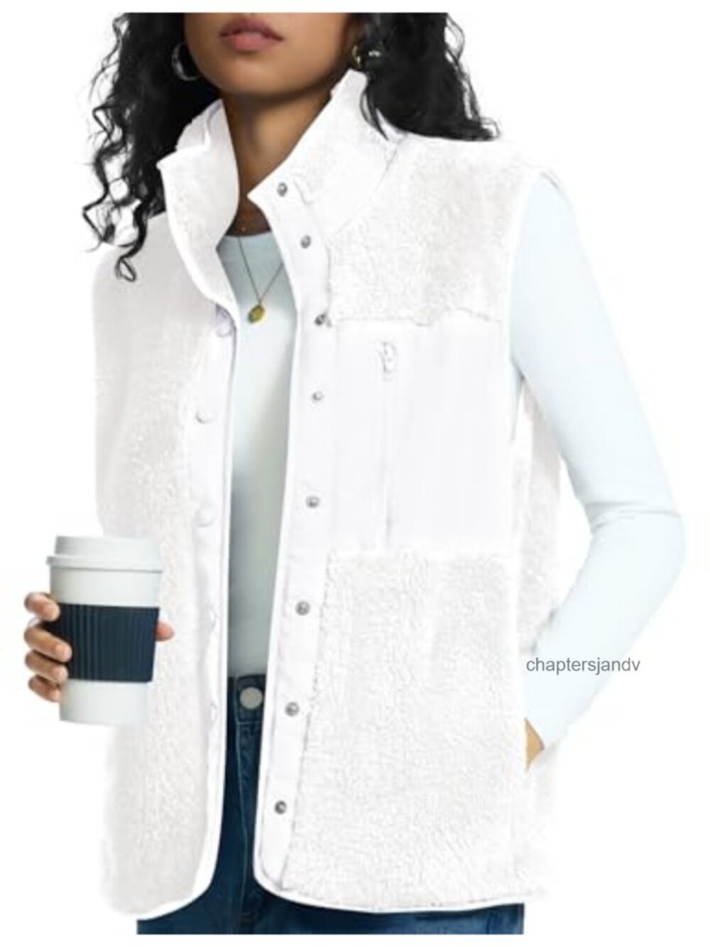 Fleece Vest Women Snap Button Sherpa Sleeveless Fuzzy Winter Casual